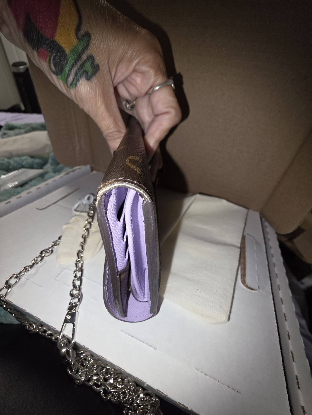 AUTHENTIC Louis Vuitton Lilac Epi Leather & Monogram Canvas MarieLou Long Wallet - Picture 9 of 13